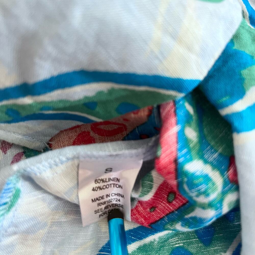 Hester & Orchard Anthropologie Blue Floral Paisley Linen Blend Blouse Small NWT - Picture 12 of 13